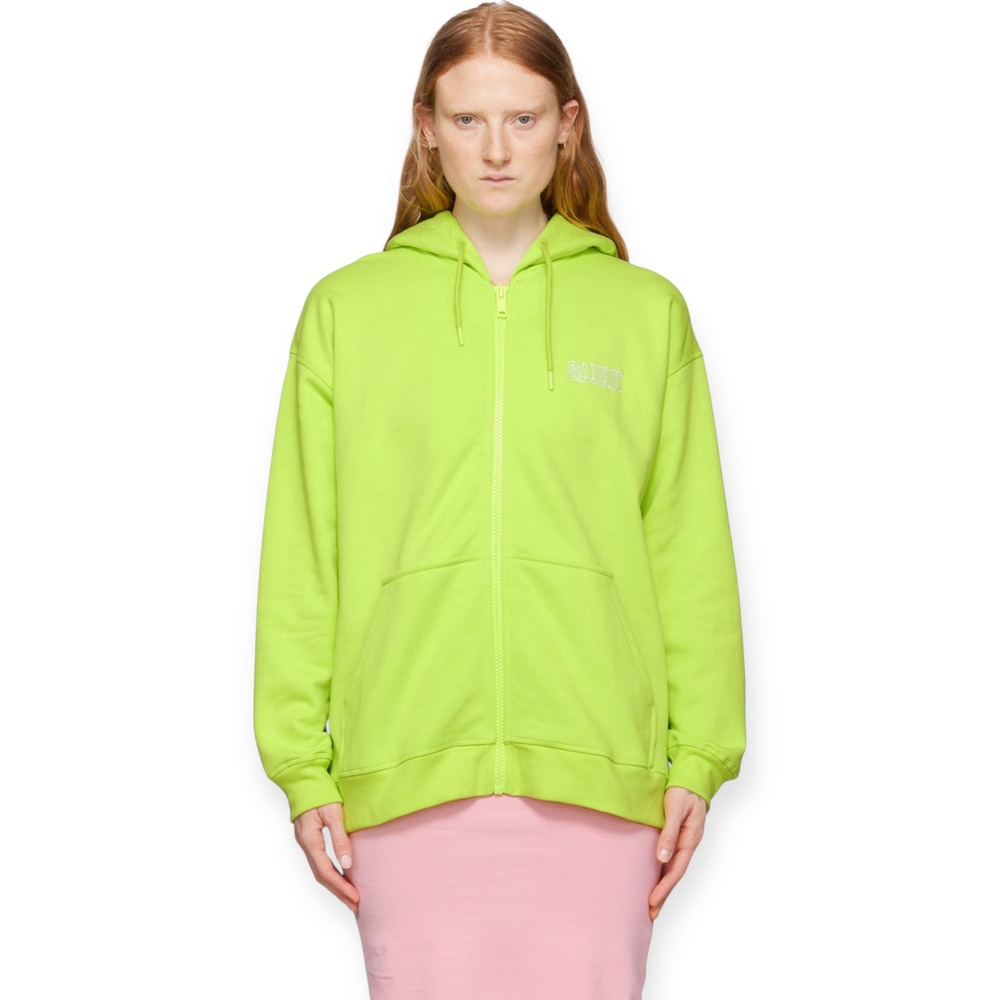 GANNI Hoodie NWT Neon Green Software Isoli Full Zip Sweatshirt XS fits Large